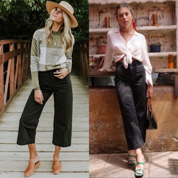 Free People Pants - Free People High-Rise Pleated Wide Cropped Pants Button-Fly Stonewashed Black 25